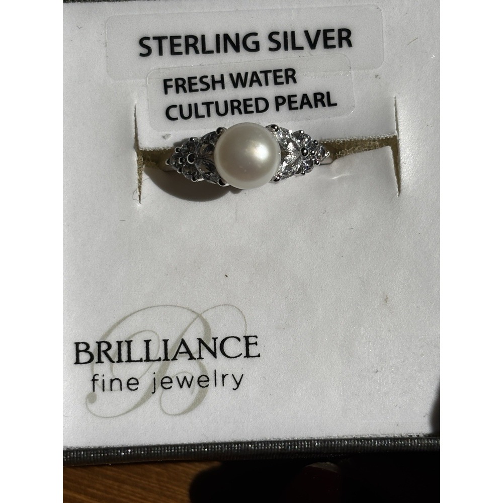 New With Box Sterling Silver 925 Freshwater Pearl Rhinestone Size 7 Ring - Picture 5 of 5